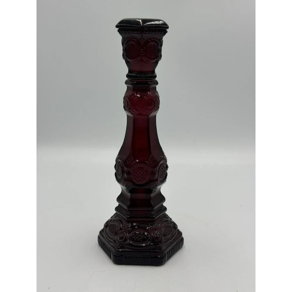 Vintage Avon Cape Cod Ruby Red Glass Candlestick Charisma Cologne Decanter 8